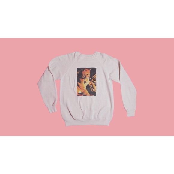 1980s-1990s HANES ACTIVEWEAR. Pullover Sweater W/Ginger Orange CAT Portrait. M-L - Picture 2 of 10